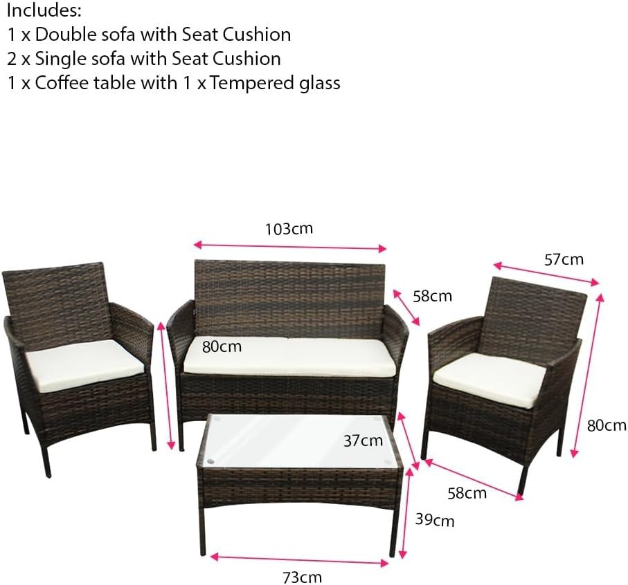 Outdoor Rattan Garden Sofa Set 4-Seater with Brown + Beige Cushions
