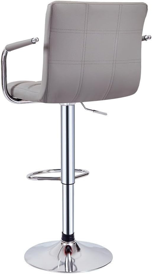 Grey Adjustable Swivel Bar Stool with Armrests & PU Leather