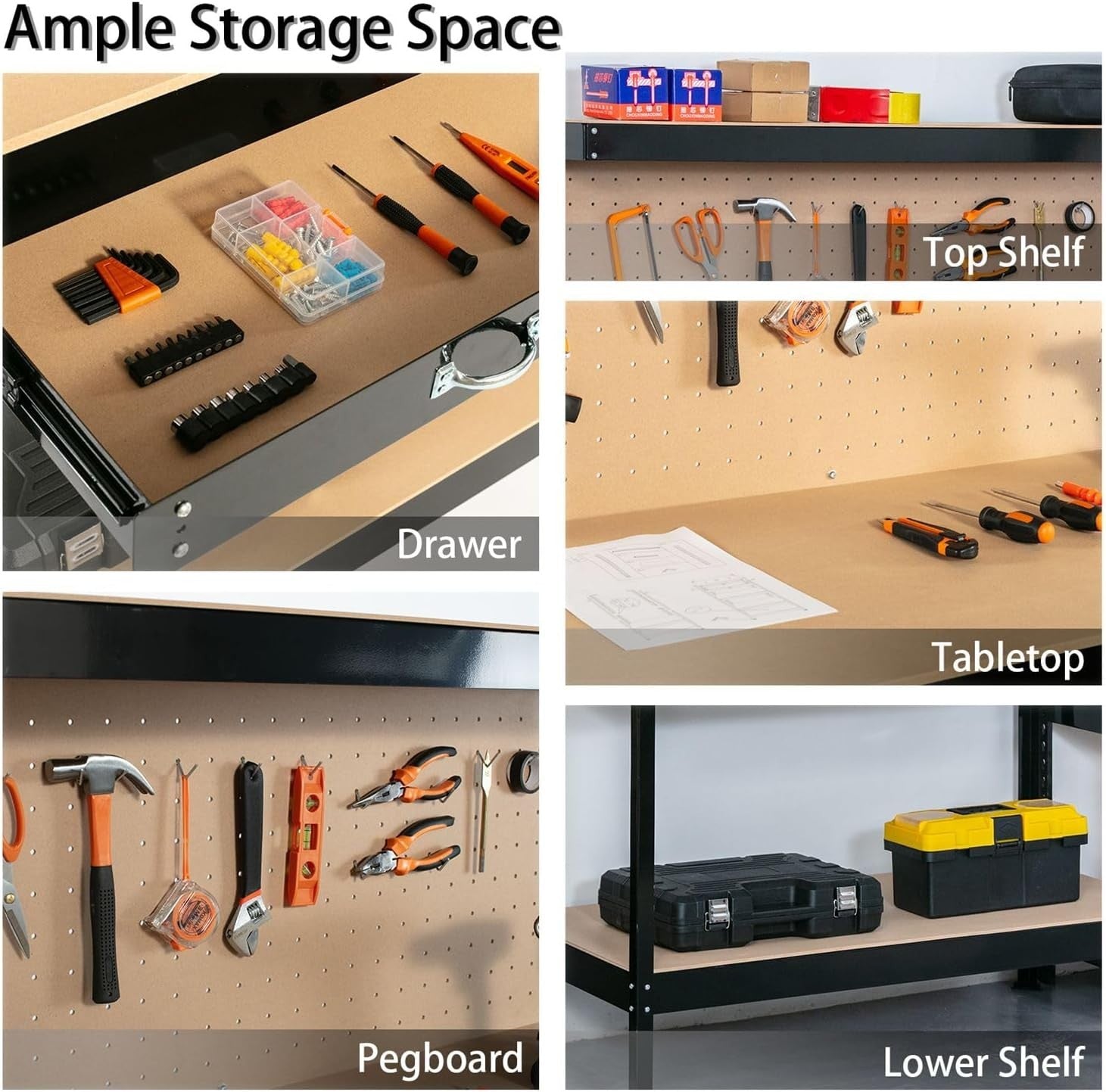Black Steel Garage Workbench Tool Station w/ Drawer Pegboard Shelf DIY Setup