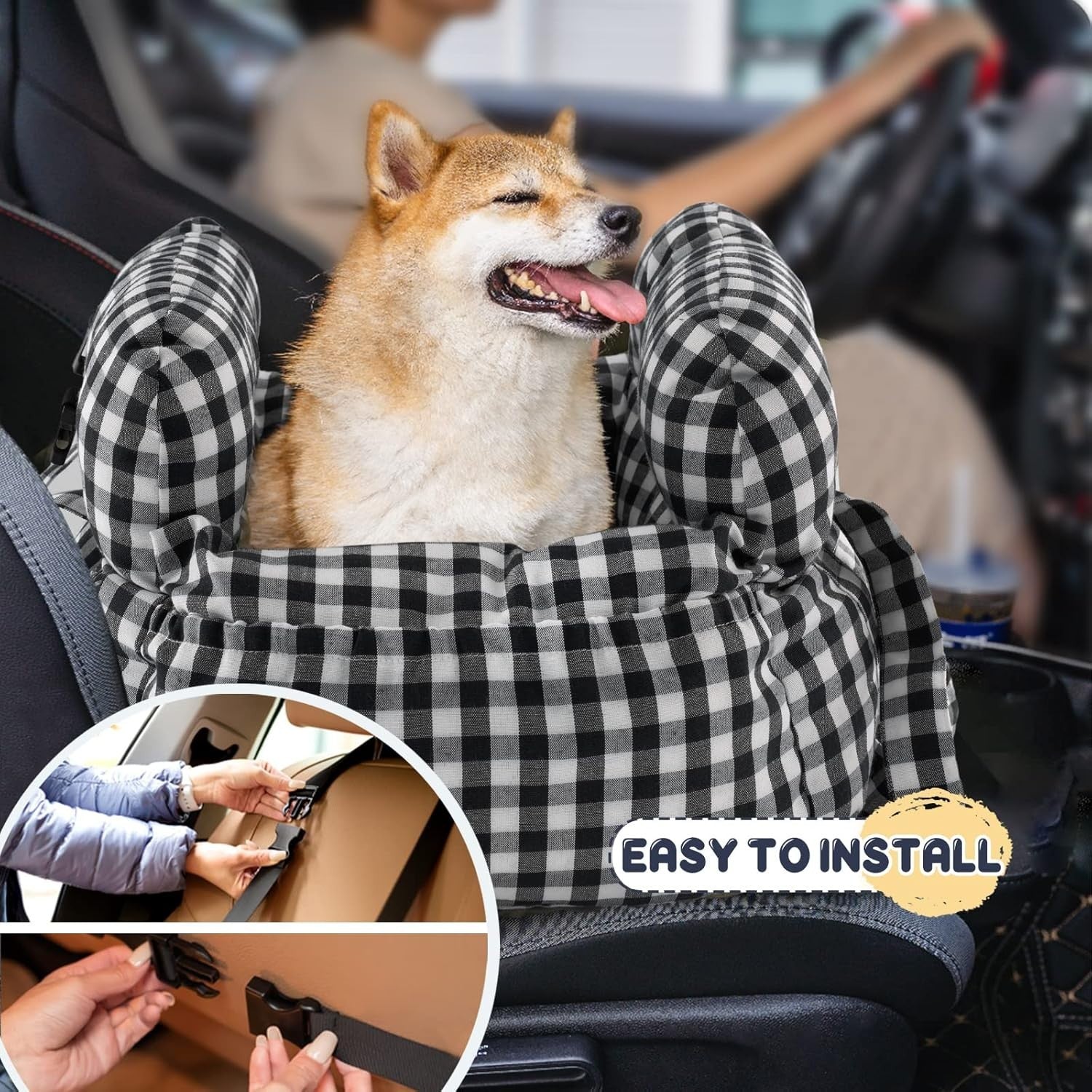 Dog Booster Seat Travel Carrier Bed Safety Leash Small Dogs Checkered