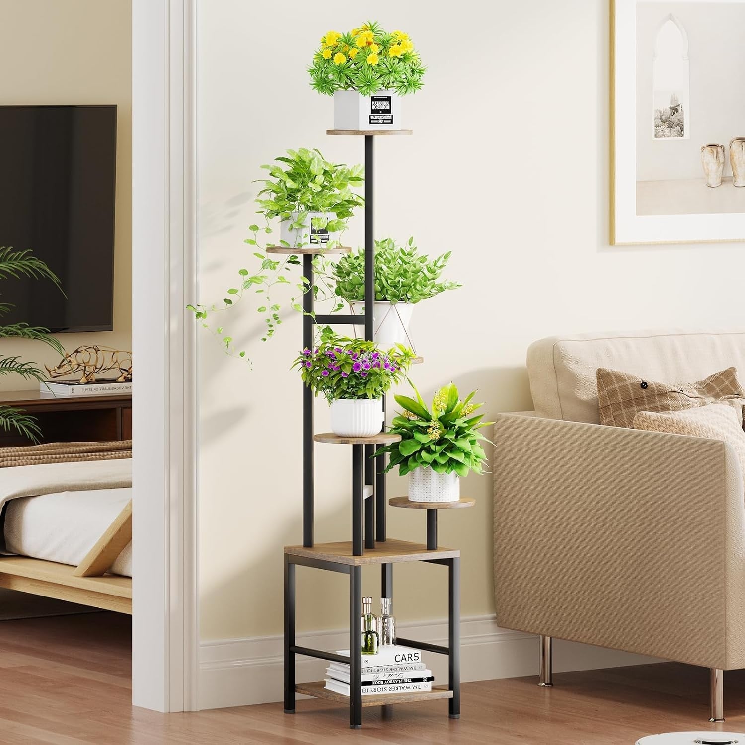 6-Tier Metal Plant Stand with Adjustable LED Grow Light | Tall Indoor Display Ra
