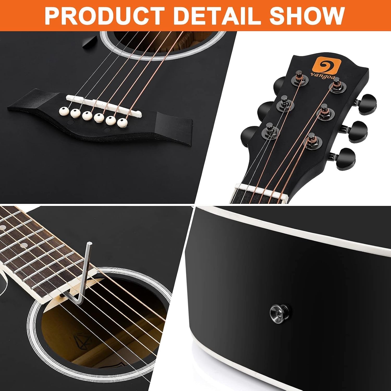 Left Handed Acoustic Guitar 4/4 Full Size Beginner Kit Black