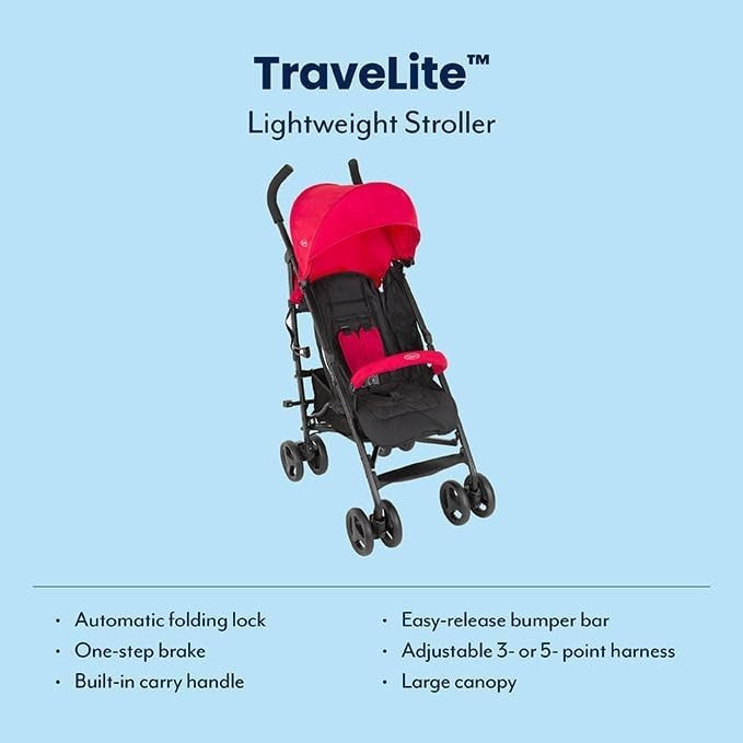 Lightweight Compact Stroller Travel Pushchair Multi-Recline 0-15kg Cherry