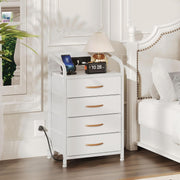 White Bedside Cabinet with Charging Station 4-Drawer Storage Chest 71cm