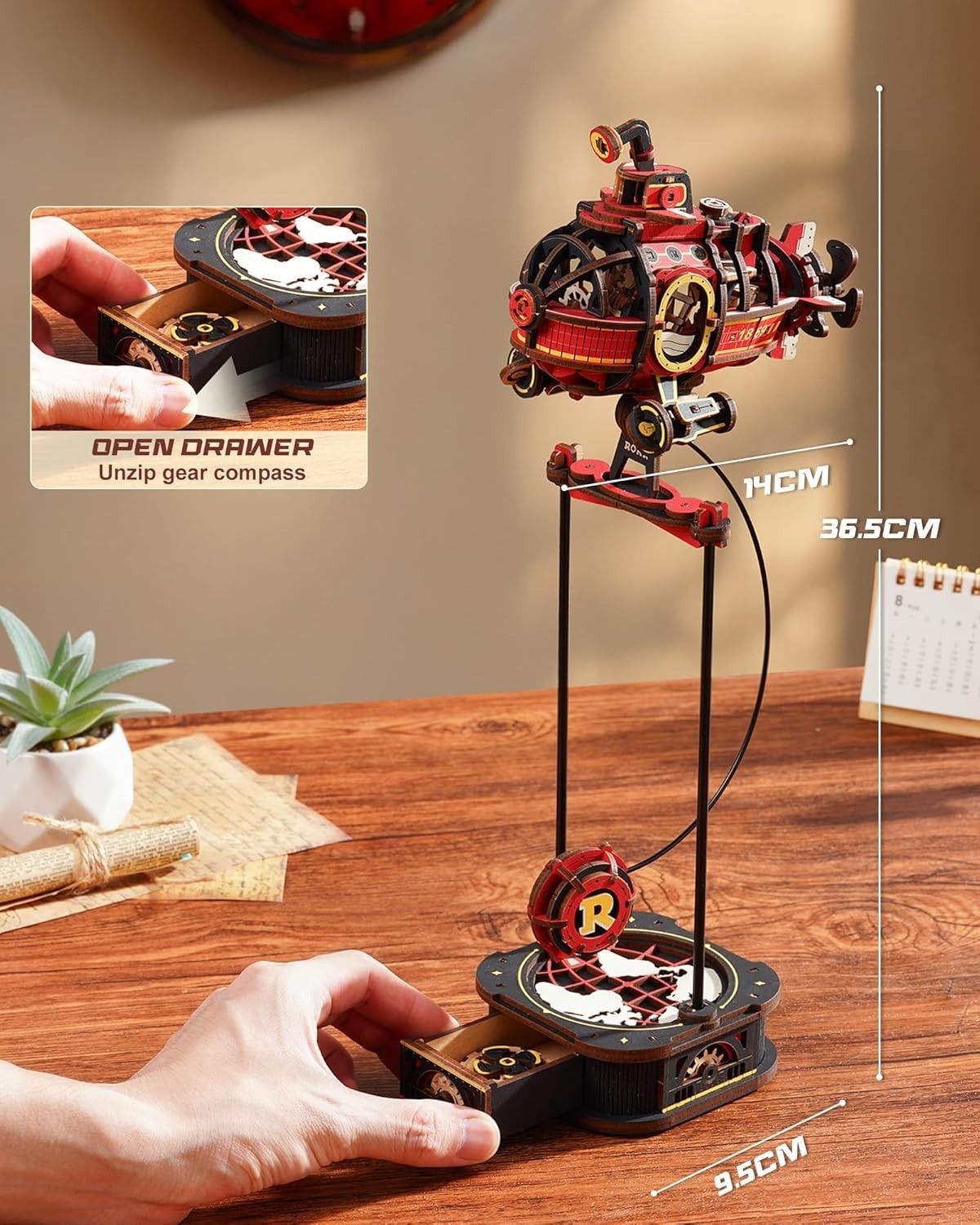3D Wooden Submarine Puzzle Kit Adult Gift | Dynamic Balance Swing Decor