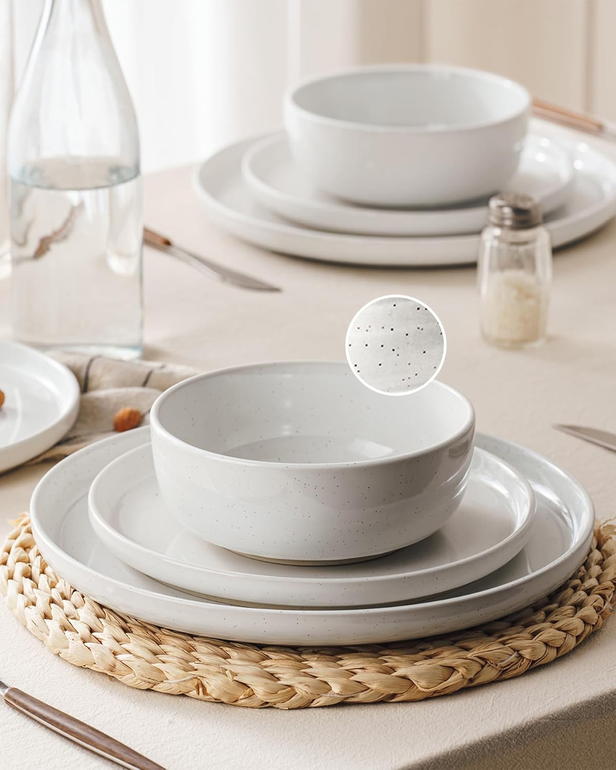 12 Piece Stoneware Dinner Set Plates Bowls Speckled Dishwasher Safe