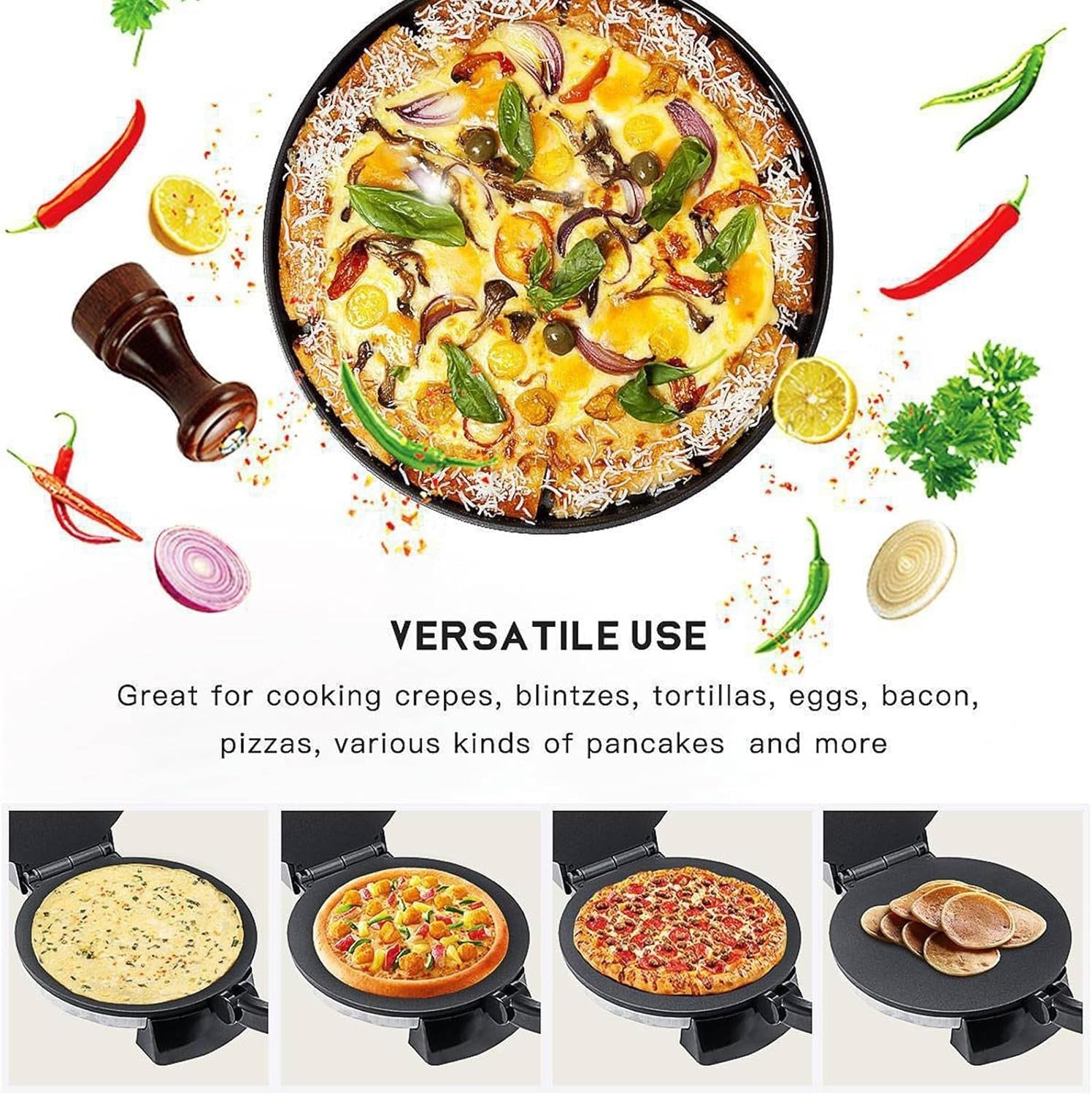1200W Electric Pizza & Crepe Maker | Non-Stick Double-Sided Heating Press