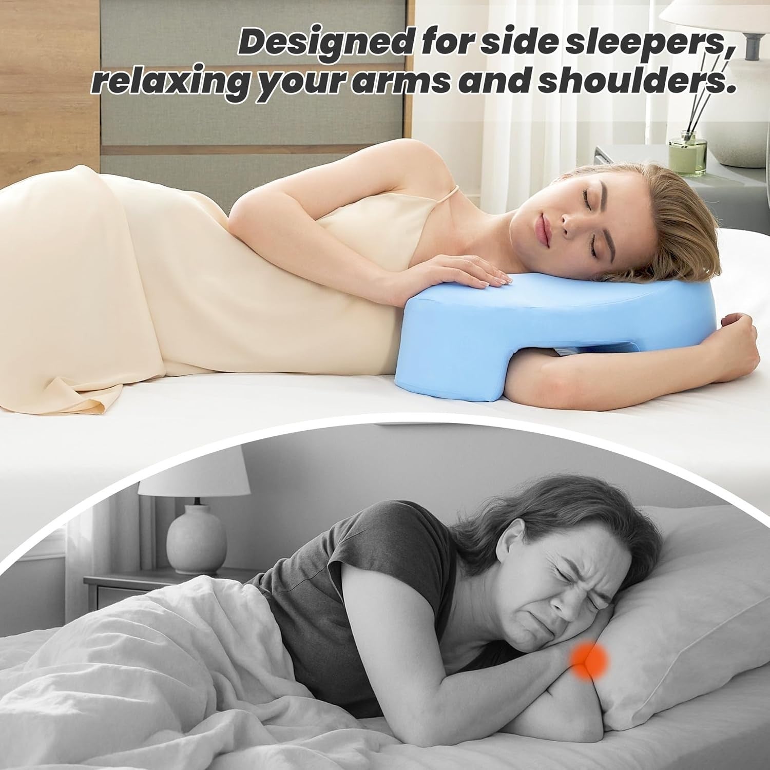 Side Sleeper Memory Foam Pillow with Arm Hole Neck Pain Relief