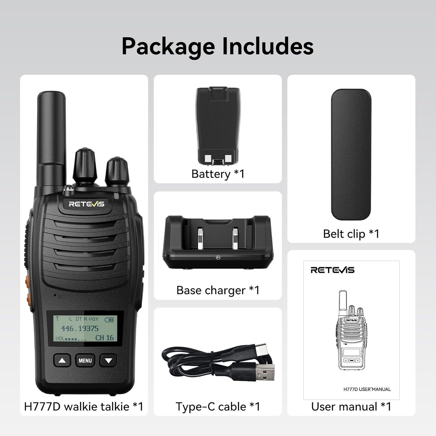 PMR446 Walkie Talkie LCD Screen Type-C Rechargeable VOX Radio