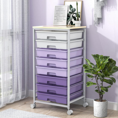 8 Drawer Rolling Storage Trolley Mobile Organizer Cart with Lockable Wheels