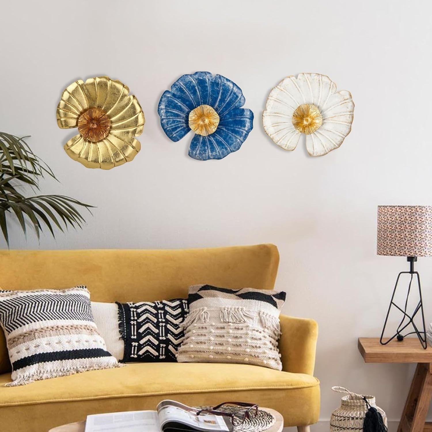 Set of 3 Large Gold Metal Wall Sculptures Boho Home Decor 40cm