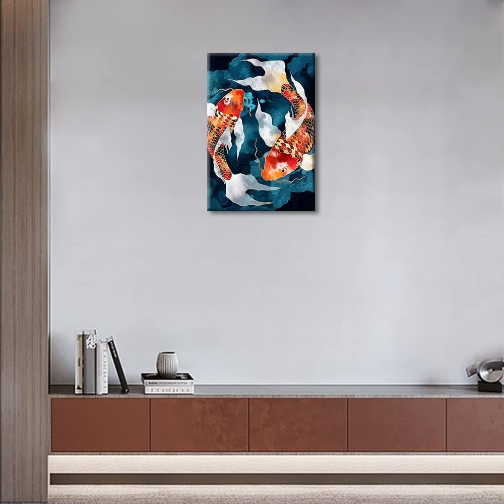 Lucky Koi Fish Canvas Wall Art Colorful Modern Feng Shui Living Room Decor