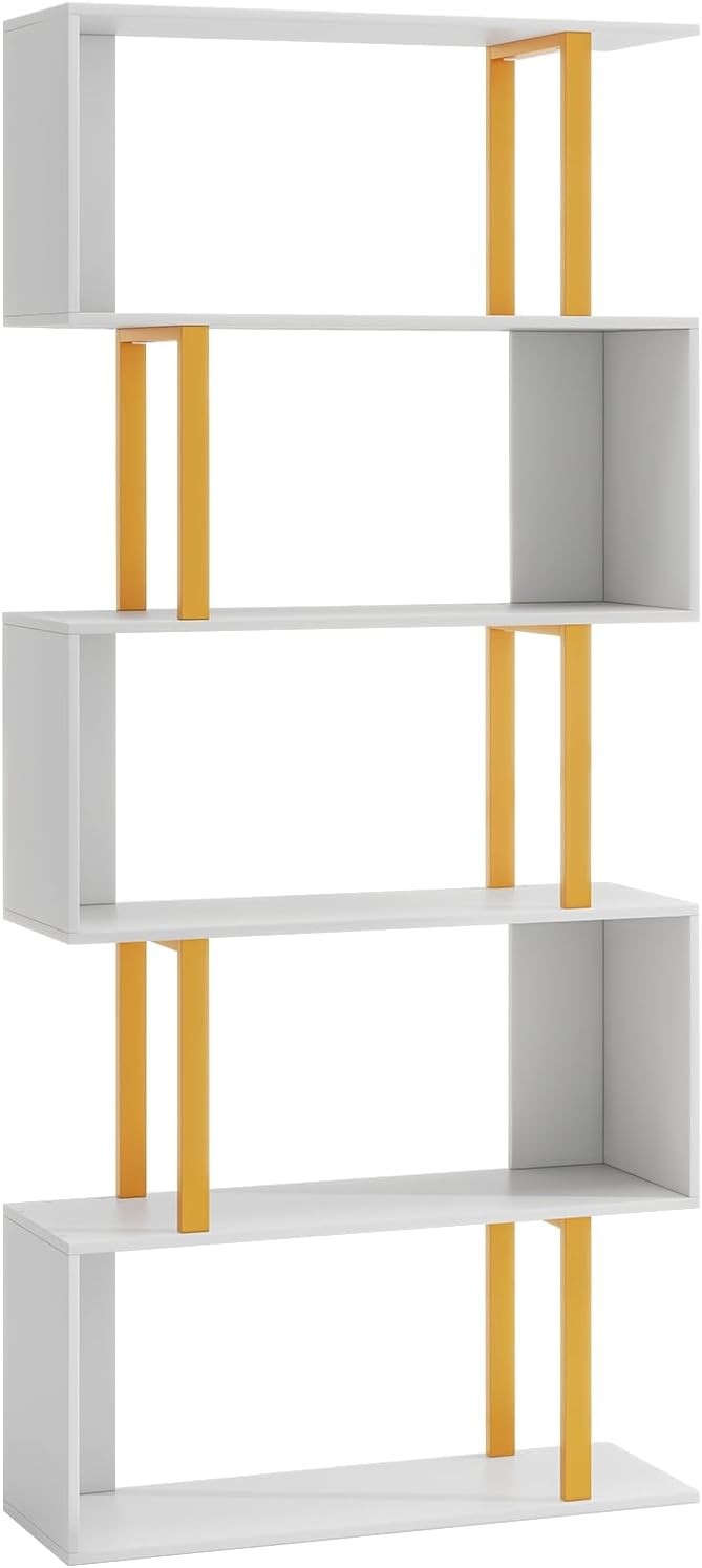5-Tier S-Shaped Geometric Bookcase Modern Display Shelf for Living Room Office