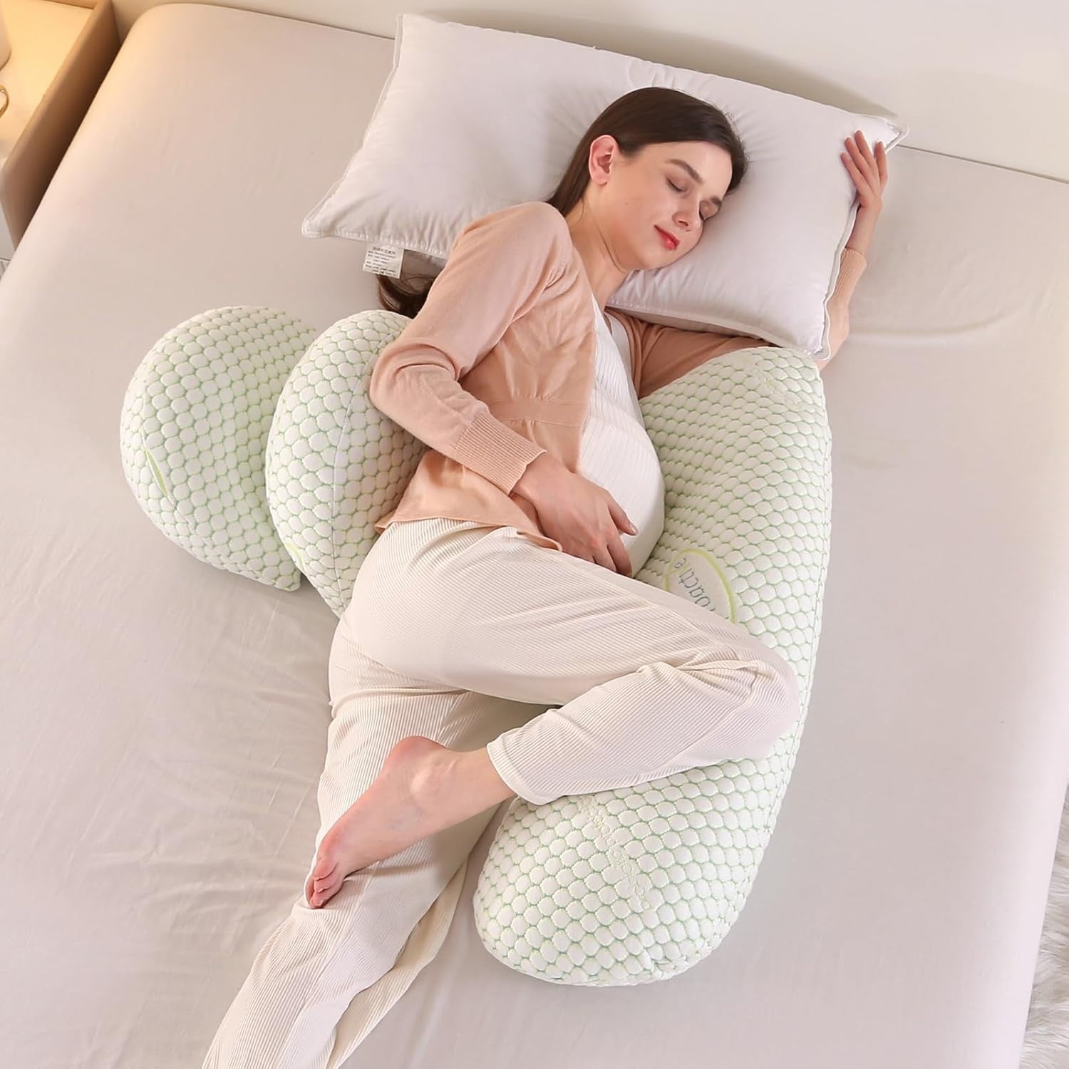 Pregnancy Pillow for Side Sleepers Double Wedge Back & Belly Support Adjustable