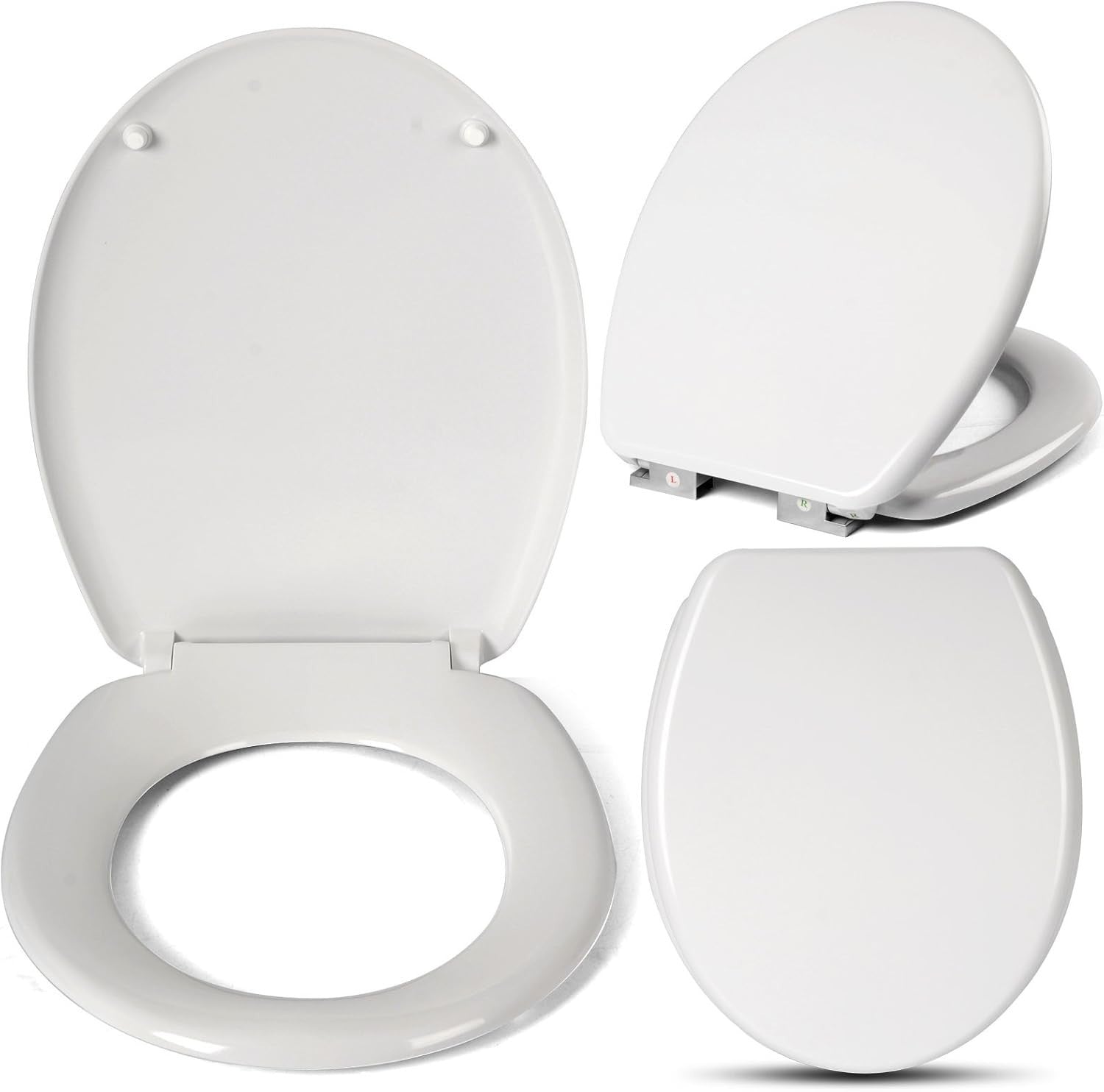 Premium Soft Close Toilet Seat O-Shape Duroplast Adjustable Hinges White 45x37cm