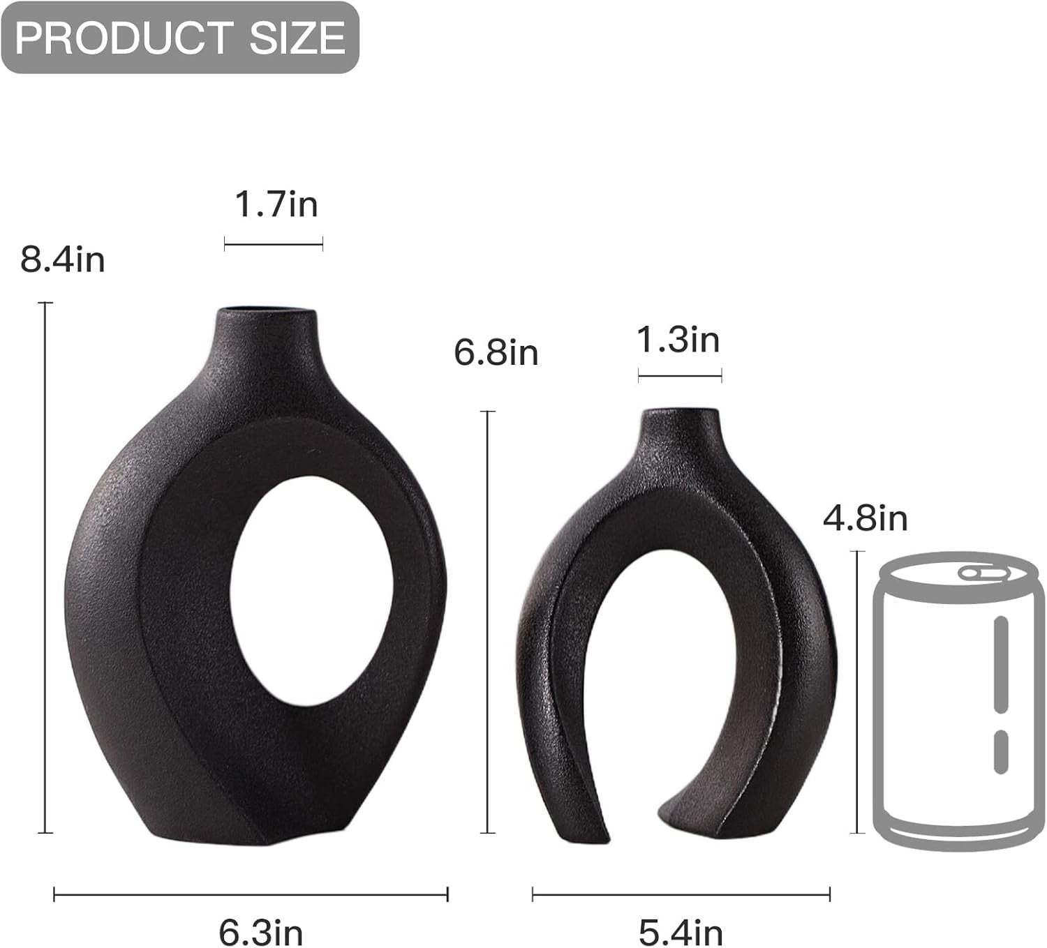 Matte Black Ceramic Vase Set of 2 Nordic Boho Pampas Flower Home Decor