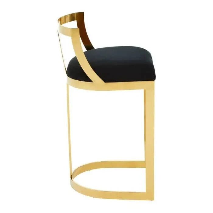 Black Velvet Bar Stool – Gold Frame, Arched Base, Luxe Modern Design