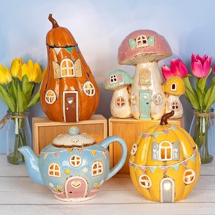 Ceramic Fantasy House Teapot Hand Painted Fairy Cottage Ornament Gift