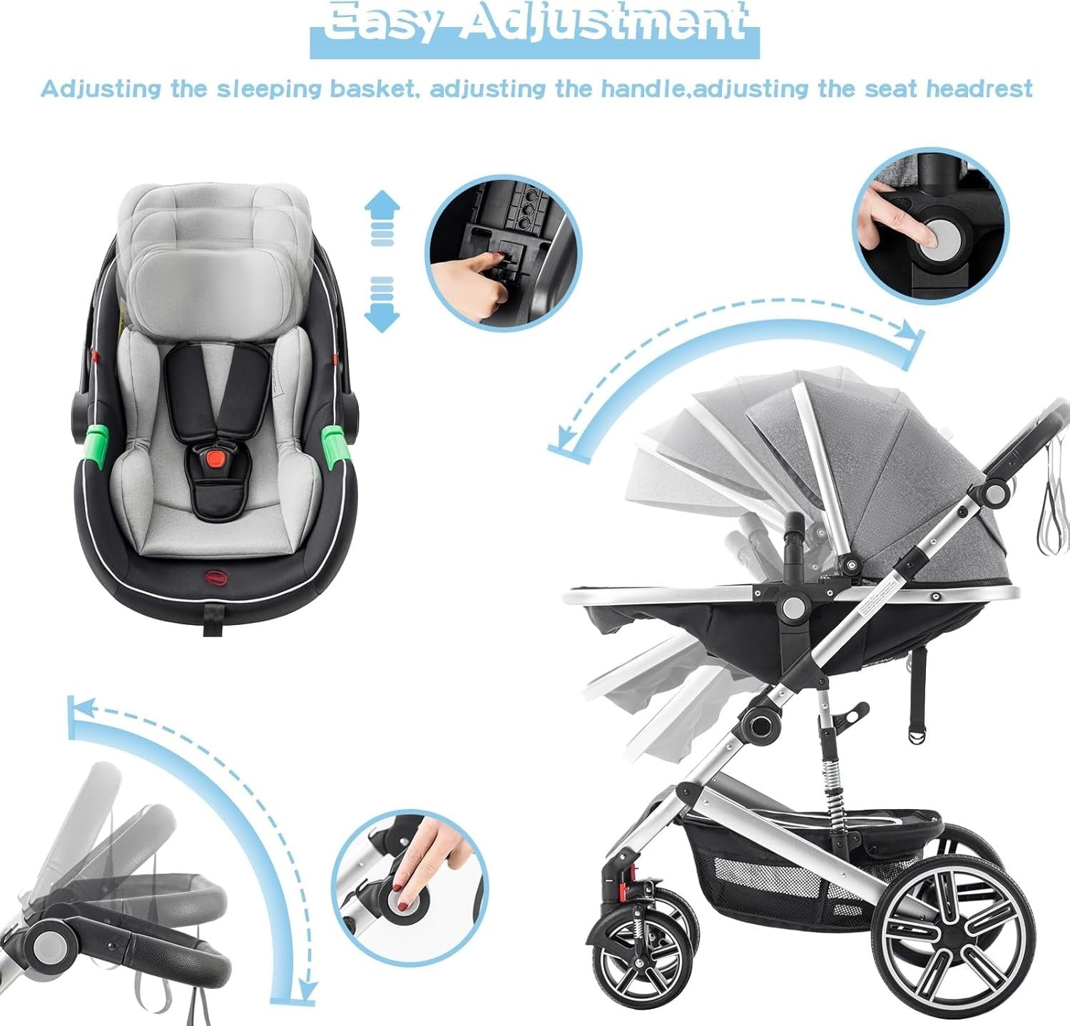 3 in 1 Baby Stroller with Car Seat Foldable Pram Travel System Black