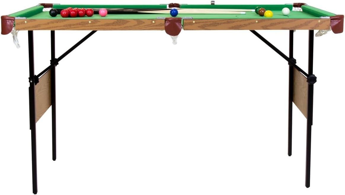 4ft 6in Folding Snooker Pool Table Green w Balls 2 Cues Scoreboard