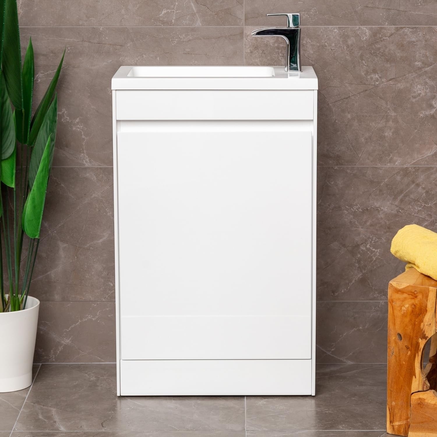 550mm White Gloss Floor Standing Vanity Unit with Polymarble Basin & Soft Close