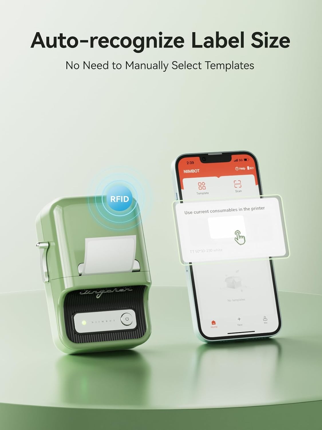 B21 Portable Thermal Label Printer 20-50mm Bluetooth Green