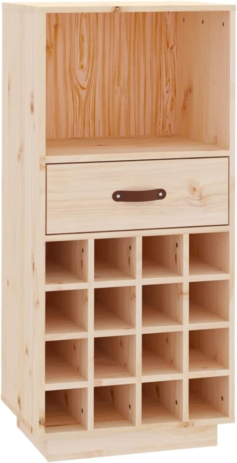 Solid Wood Wine Cabinet with Drawer & 16 Bottle Rack – Home Bar Storage Unit