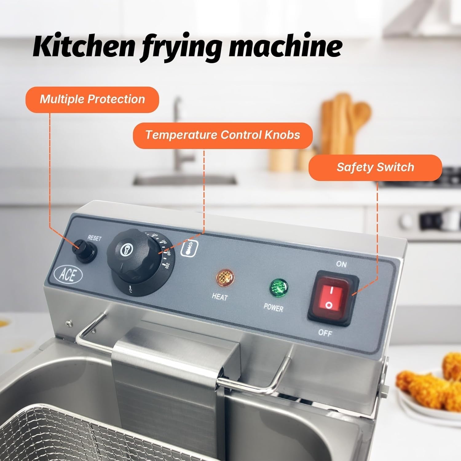 Commercial Electric Deep Fryer 10L 3000W Stainless Steel Countertop Basket
