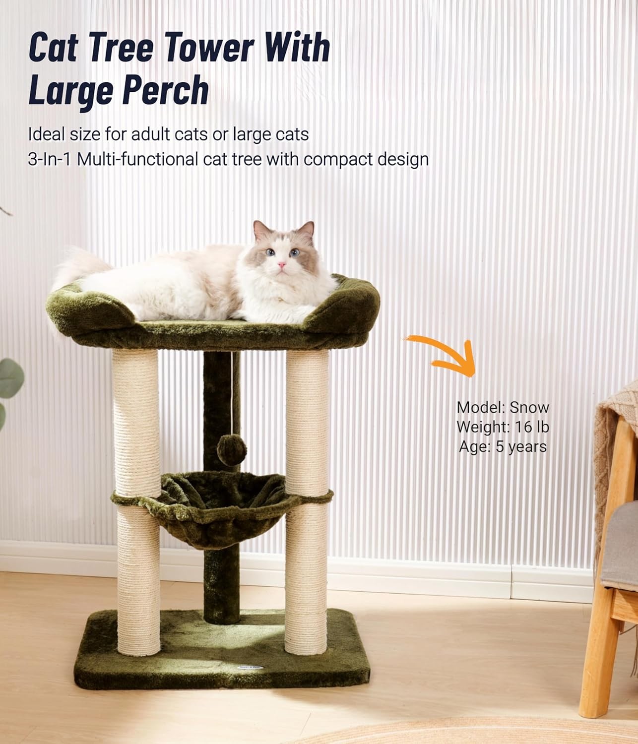 71cm Cat Tree Tower with Large Bed Hammock Sisal Scratching Indoor