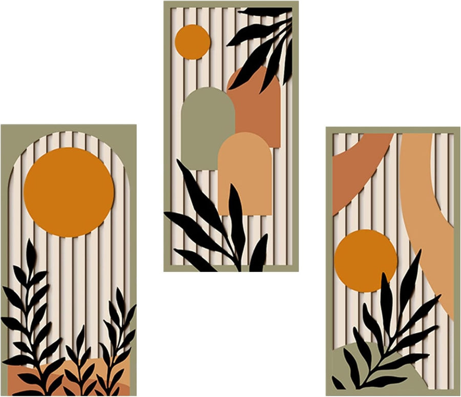 KiKiHong 3-Piece Wooden Abstract Botanical Wall Art for Living Room