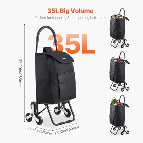 36L Folding Stair Climber Trolley Cart Grocery Laundry Handcart Black