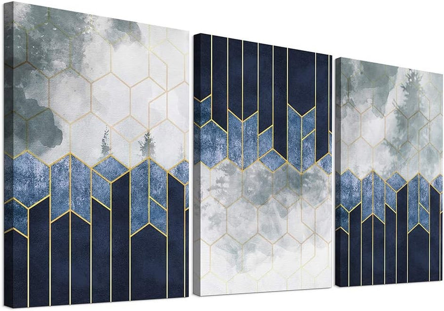 Black White Geometric Canvas Wall Art 3 Panel 30x40cm Set
