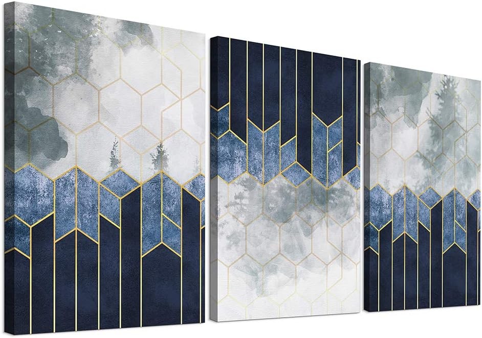 Black White Geometric Canvas Wall Art 3 Panel 30x40cm Set