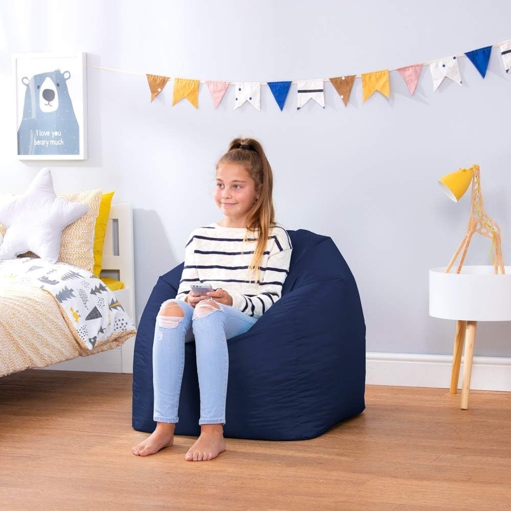 Kids Bean Bag Chair Navy Blue Indoor Outdoor Water-Resistant Seat