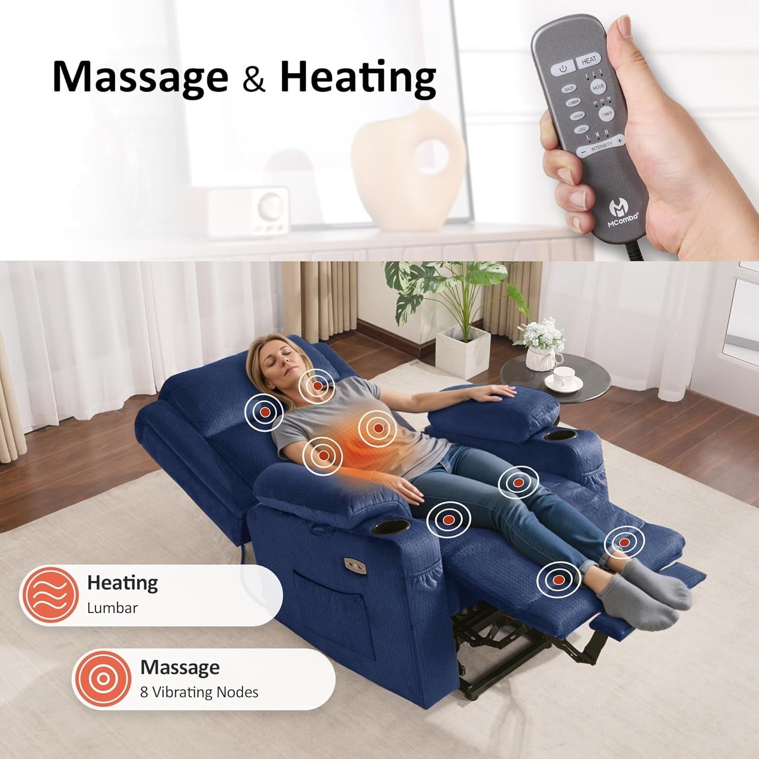 3 Motor Lift Recliner Chair Elderly Riser Heat Massage Headrest Medium