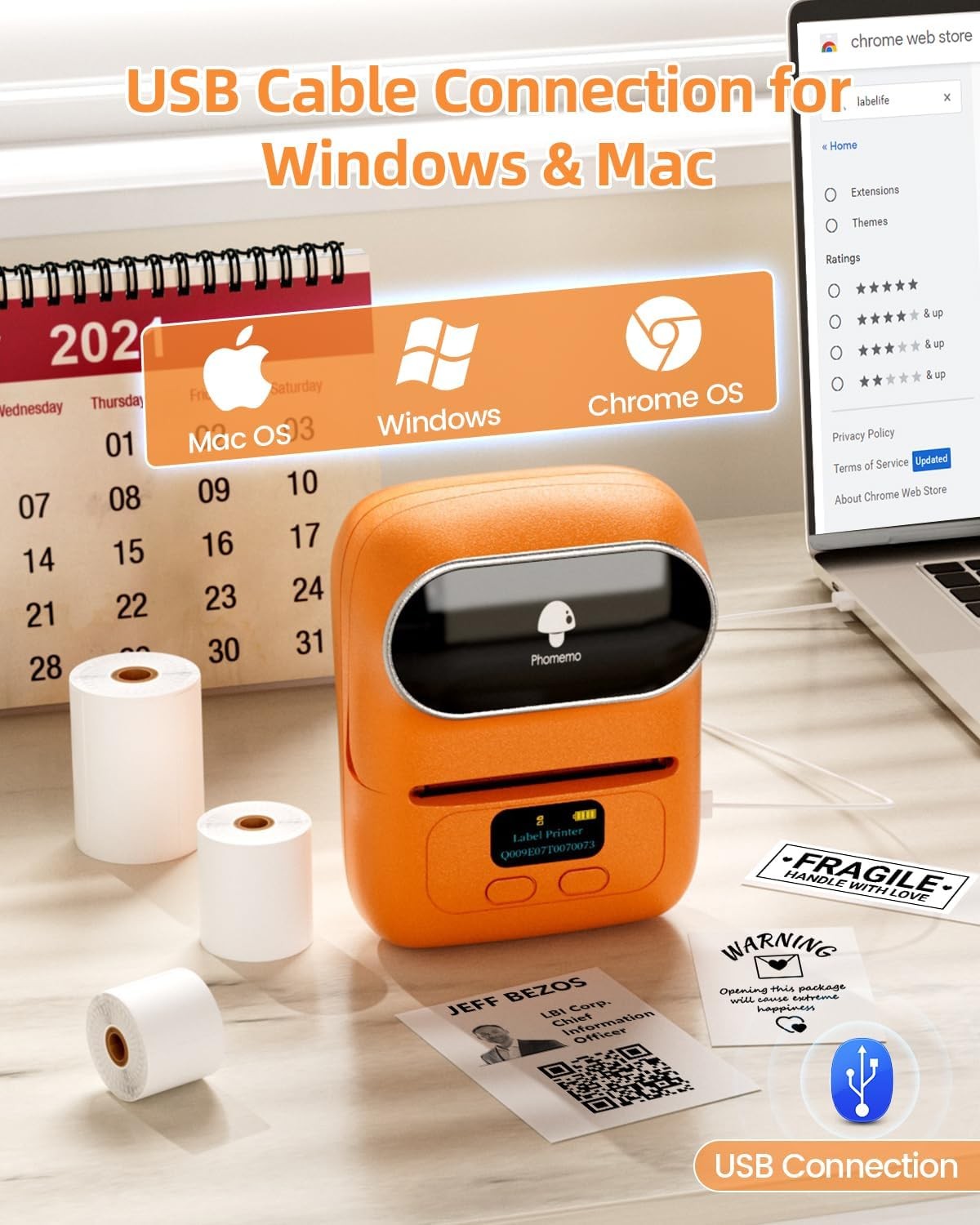 Mini Bluetooth Thermal Label Printer M110 Orange