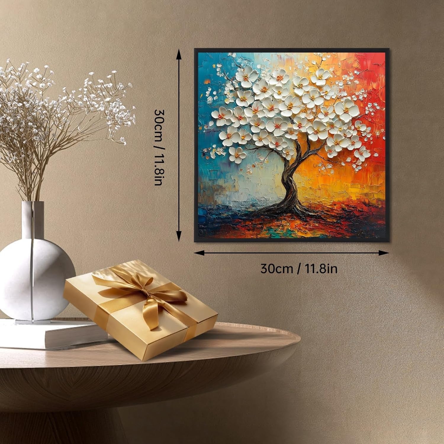 Abstract Tree Texture Canvas Wall Art Framed 12x16 inch Modern Decor
