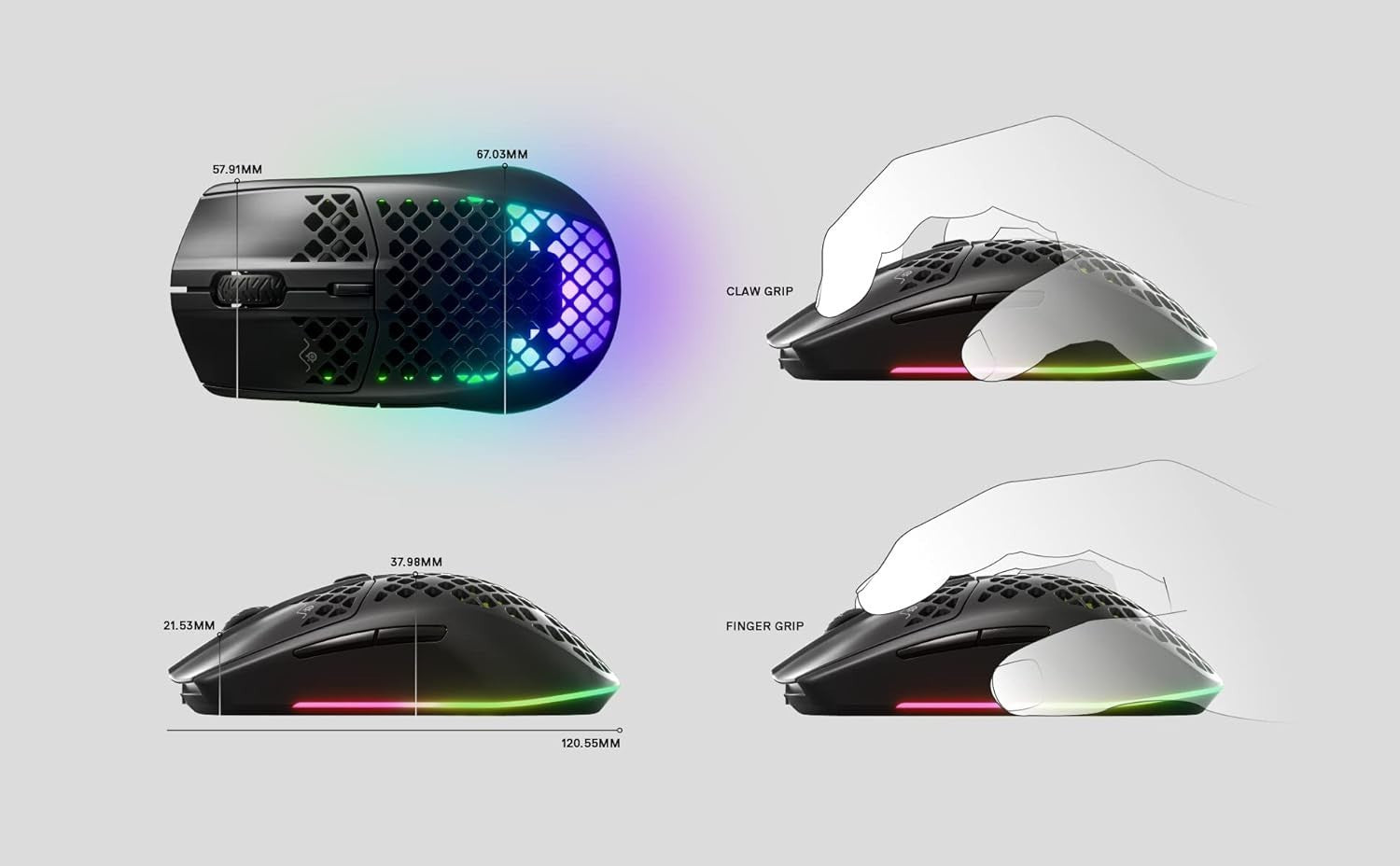 Wireless Gaming Mouse Ultra Lightweight RGB 18000 DPI Bluetooth 2.4G PC