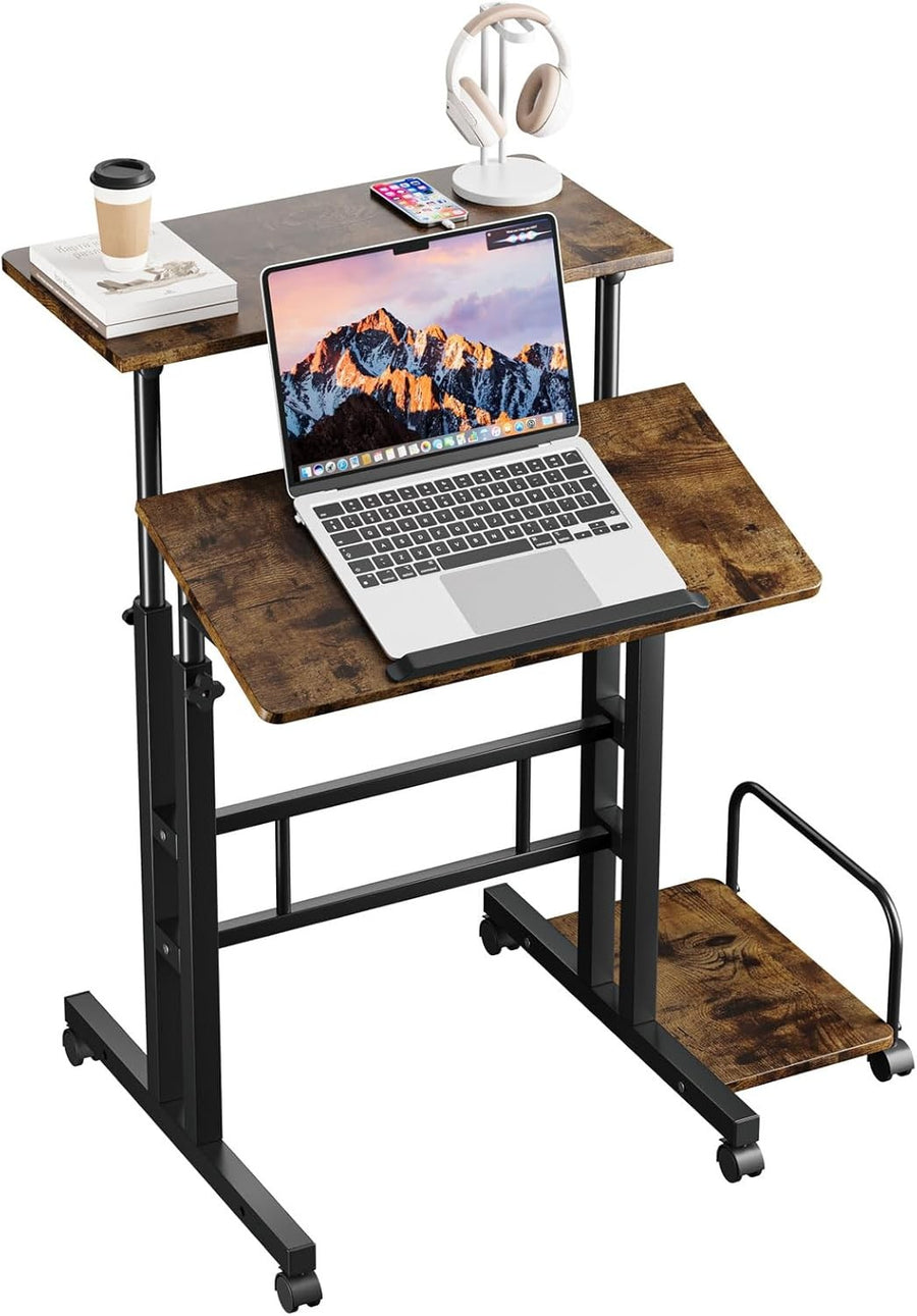 Adjustable Standing Desk with Wheels Sit Stand Laptop Table 60x60cm