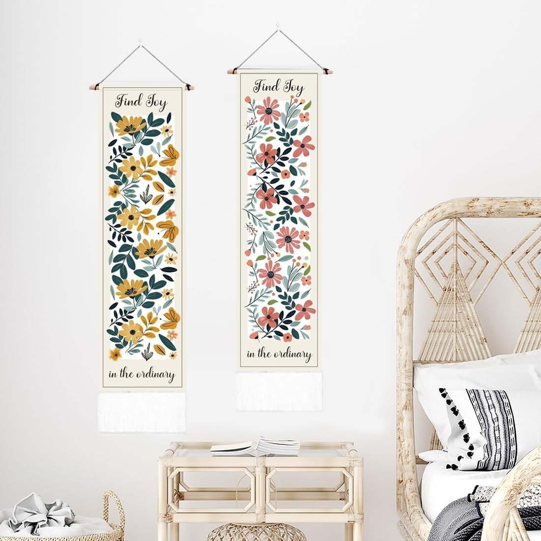 2-Pack Boho Pink & Yellow Floral 52"x13" Vertical Decor