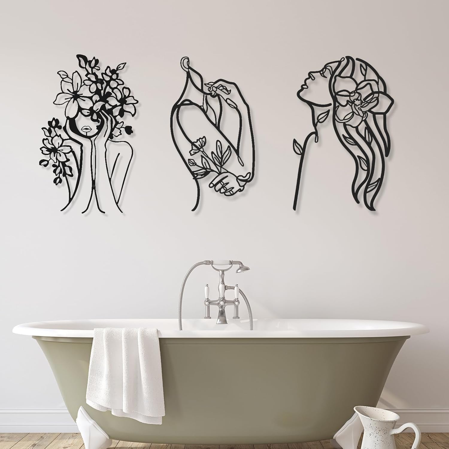 3Pcs Metal Wall Art Abstract Woman Line Drawing Decor