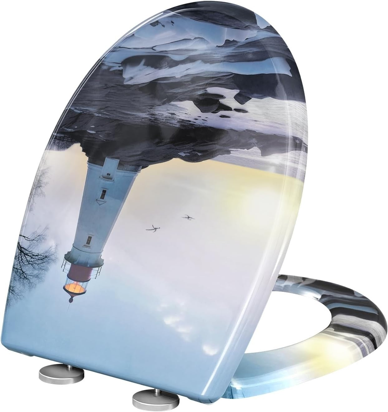 O-Shaped Toilet Seat Soft Close Quick Release Beacon Pattern Top Bottom Mount