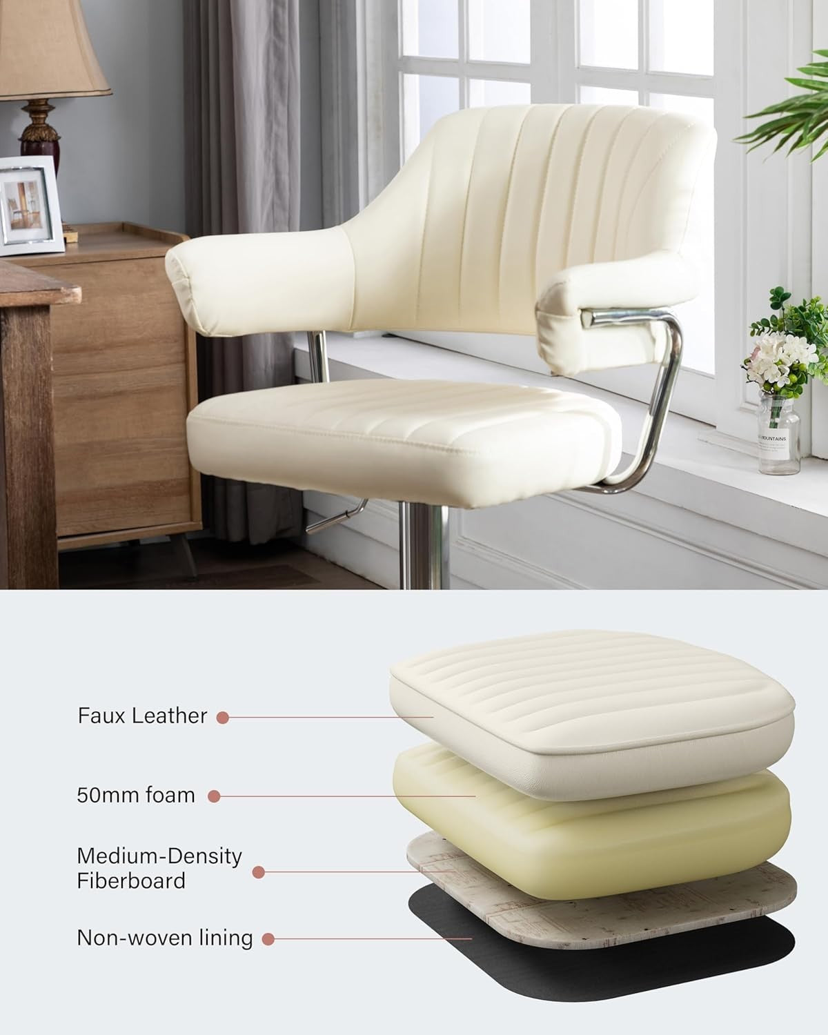 Modern Swivel Bar Stool Faux Leather Padded Adjustable Kitchen Seat