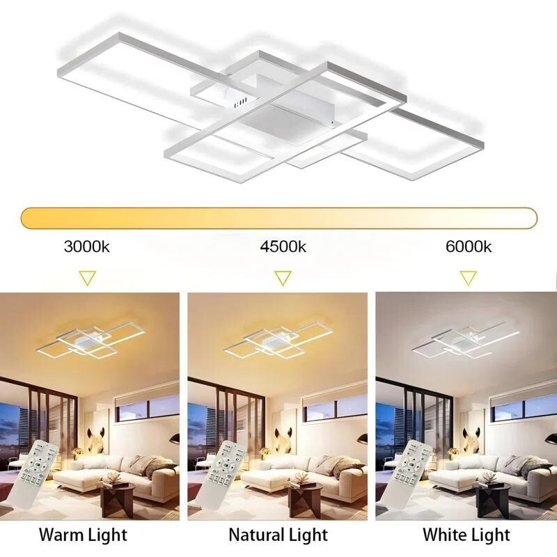 Modern LED Ceiling Light 3 Square 75W Cool White Flush Mount Fixture White