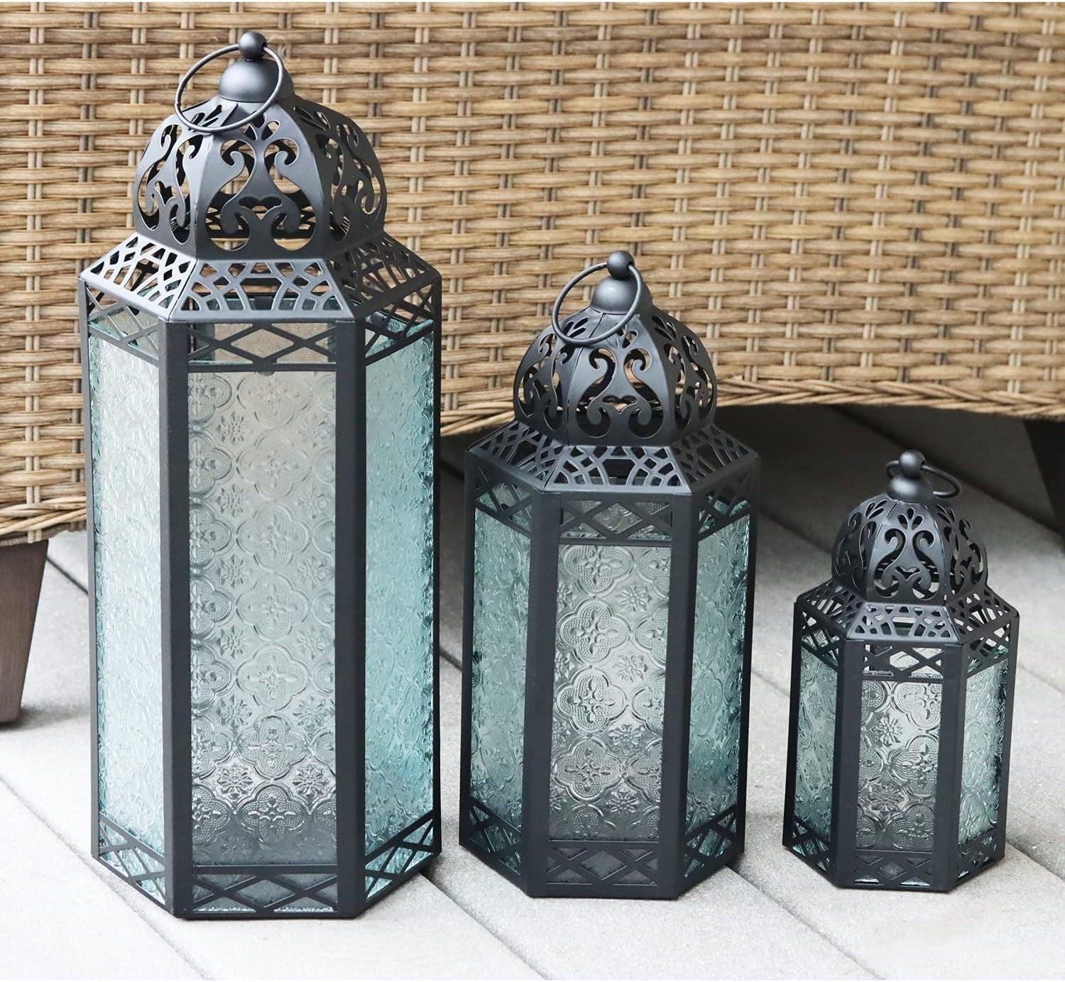 Set of 3 Moroccan Candle Lanterns Iron & Glass Home Wedding Decor