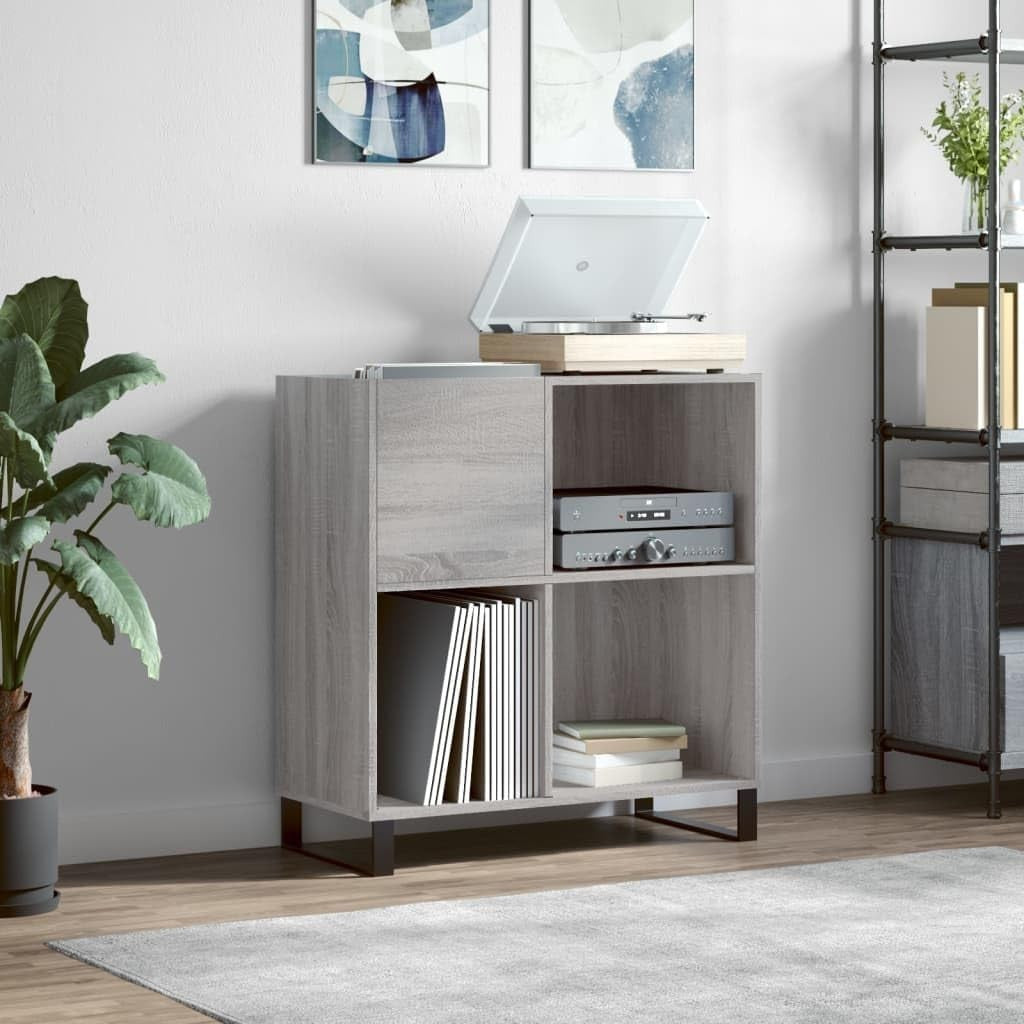 Modern Grey Sonoma Vinyl Record Cabinet with Iron Feet – Durable & Spacious