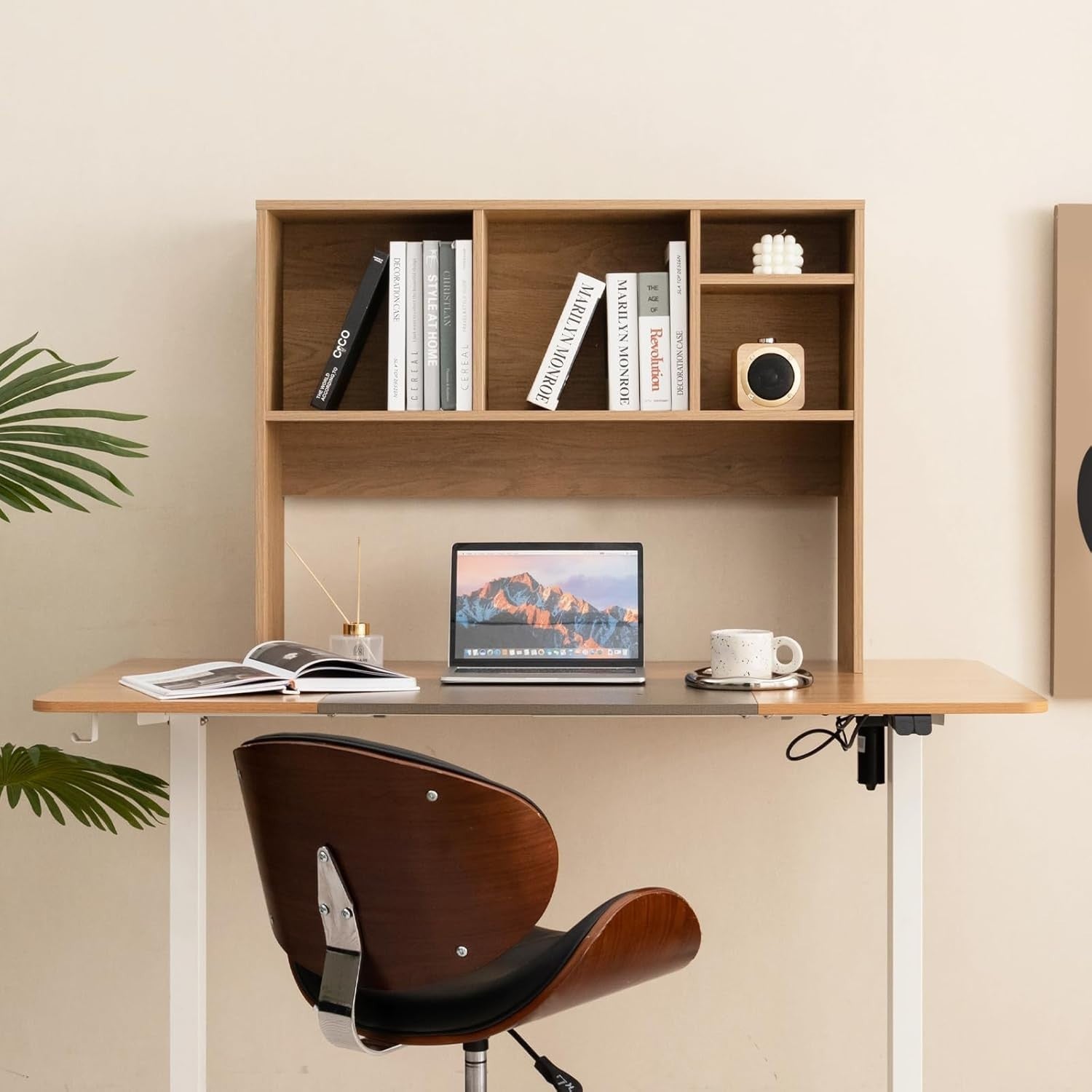 94cm Natural Desk Hutch – 4-Compartment Wooden Desktop Bookshelf Organizer