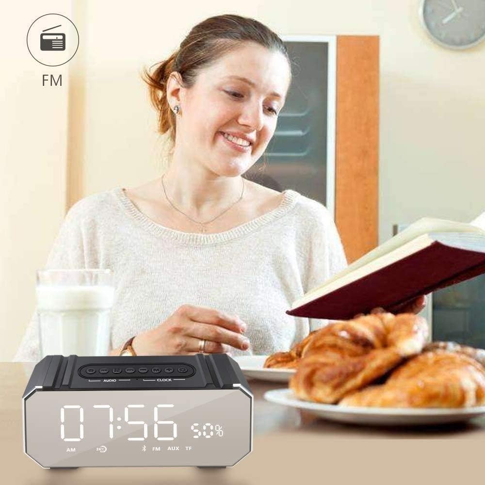 Black Alarm Clock Radio FM Bluetooth USB Speaker LED Display Snooze Timer