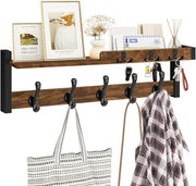Rustic Wall Coat Rack 29" Wood Shelf with Hooks & Key Holder Entryway Organizer