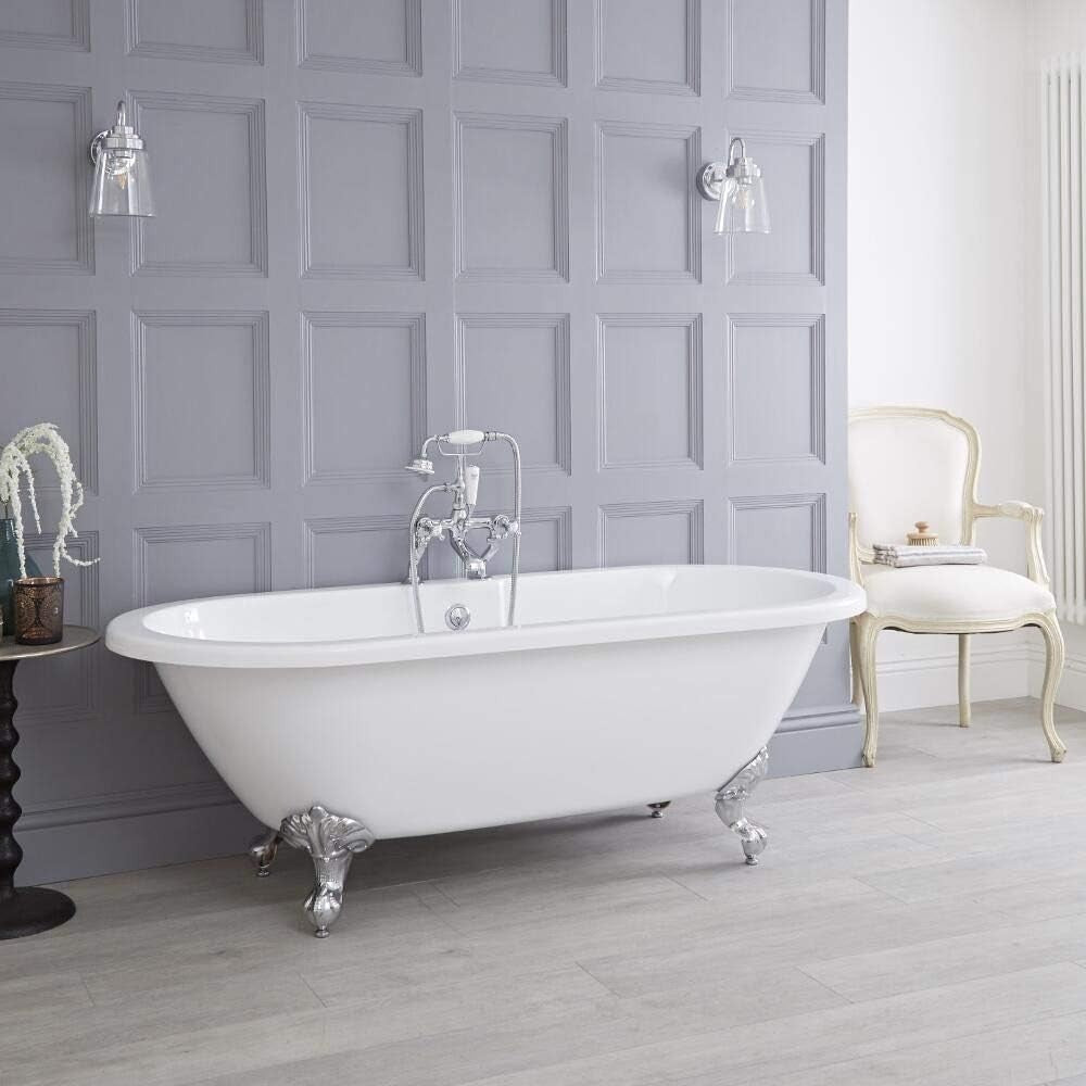 White Double Ended Roll Top Bath 1780x825mm Freestanding White Claw Feet